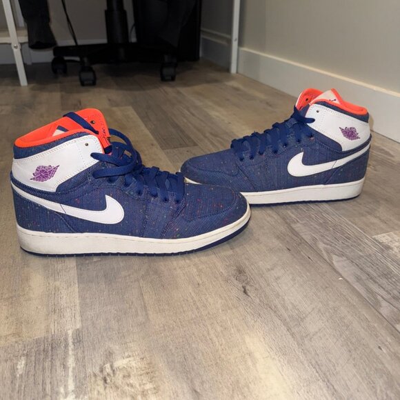 Jordan 1 High GG - Deep Royal Splatter - 9.5M (Youth Extended Run, its a 9.5Y/M) - Picture 3 of 10